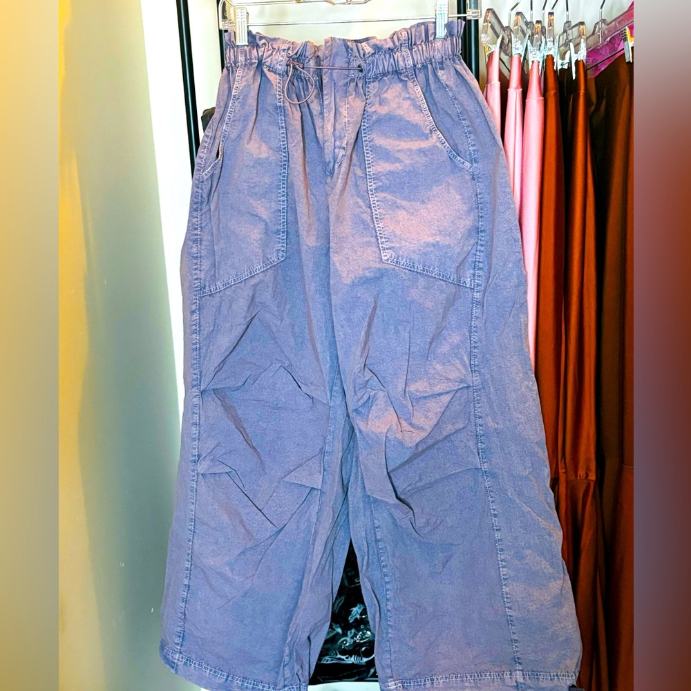lavender, Stone Wash, baggy parachute drawstring pants